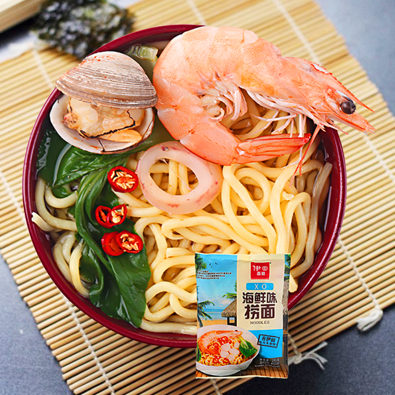 伊田面馆XO酱海鲜捞面车仔面 245g*5组合装，便捷美味的海鲜盛宴